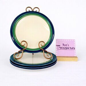 Pfaltzgraff OCEAN BREEZE Blue Teal Castle Mark USA Stoneware Salad Plates Set 4